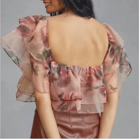 ⭐️ DOLAN Tiered Organza Floral Ruffle Party Classy Chic Romantic Valentine Top - Picture 2 of 5
